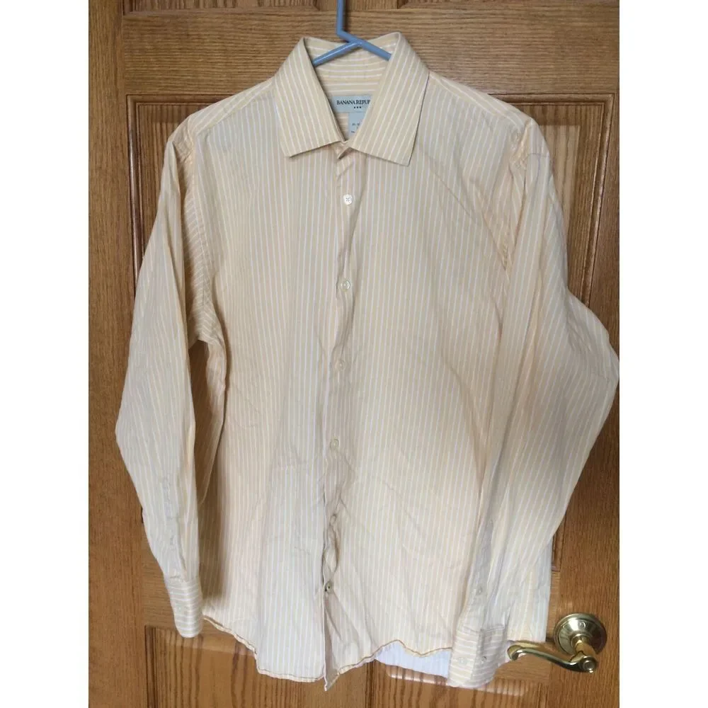 Men's Banana Republic Long Sleeved‎ Button Dress Shirt Large Yellow 16-16 1/2